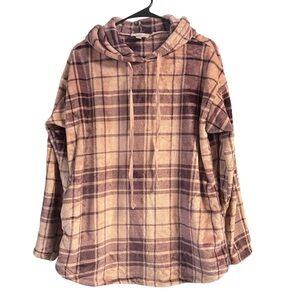 LOFT outlet purple plaid faux fur plush hooded sweatshirt pullover lounge size M